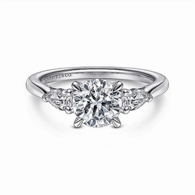 14K White Gold 'Sunday' Three Stone Round Diamond Engagement Ring