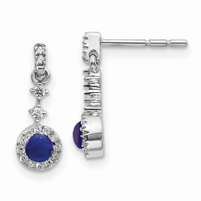 14k White Gold Diamond & Cabochon Sapphire Earrings