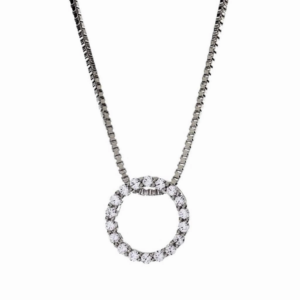 14K White Gold Diamond Circle Pendant Necklace
