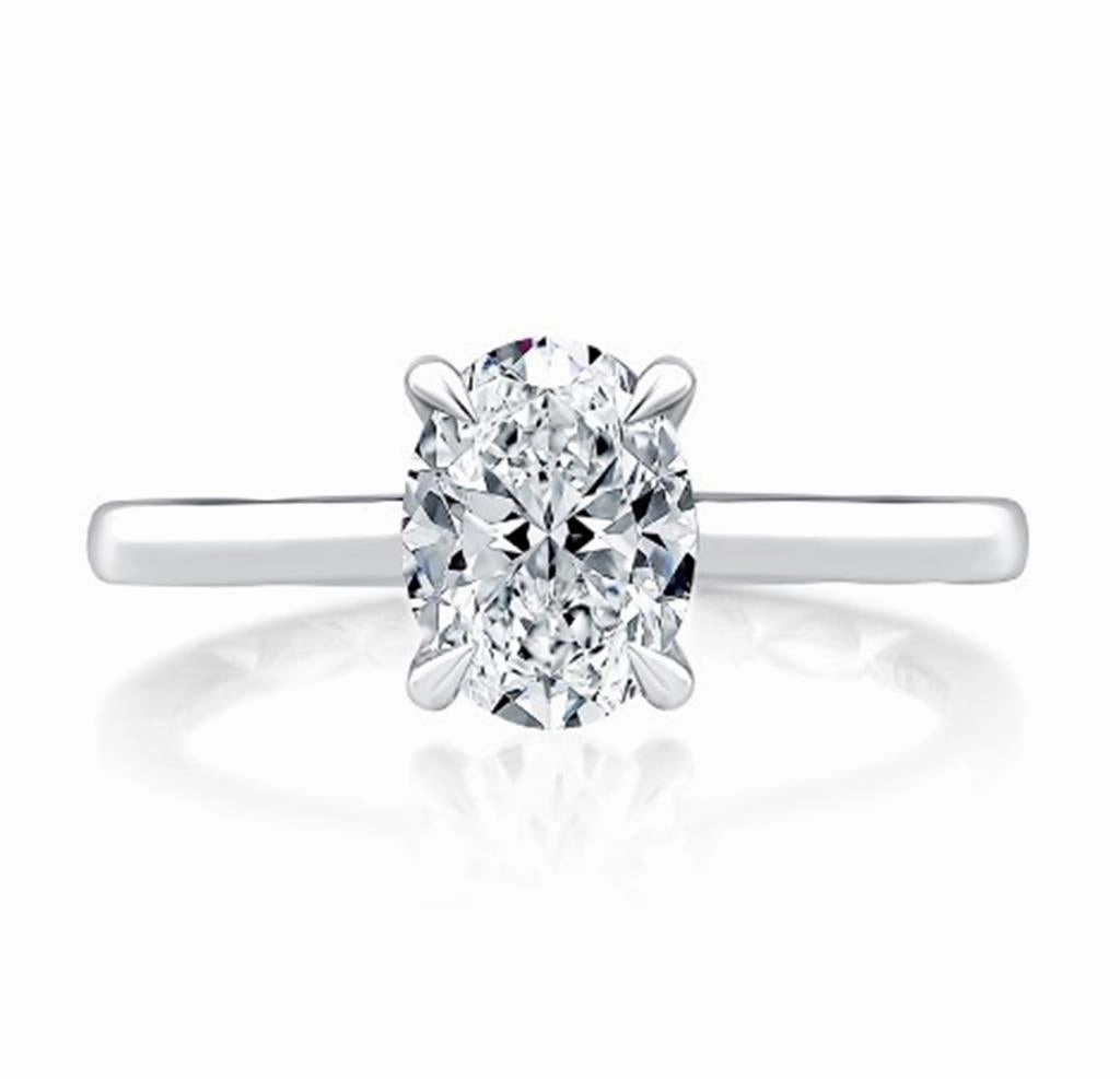 14K White Gold Oval Center Solitaire Engagement Ring