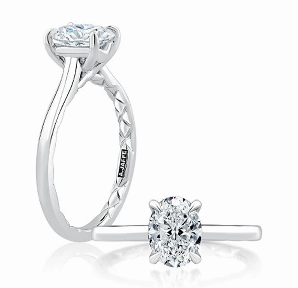 14K White Gold Oval Center Solitaire Engagement Ring