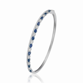 14K White Gold Sapphires And Diamond Bangle Bracelet
