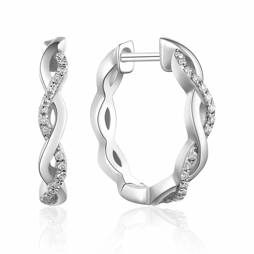 14K White Gold Twisted Diamond Hoop Earrings