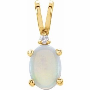14K White Opal & .01 Diamond Pendant