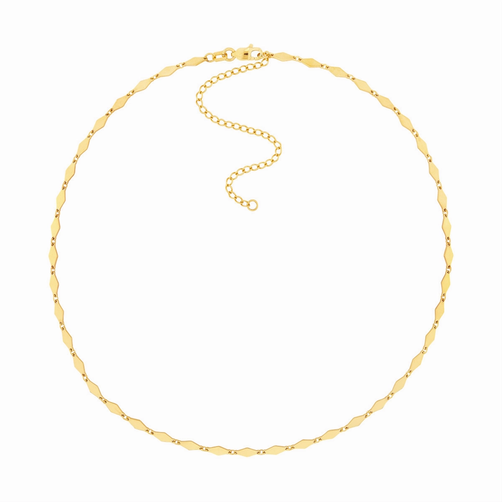 14K Yellow Gold 2.70Mm Mirror Diamond Shape Link Choker Necklace