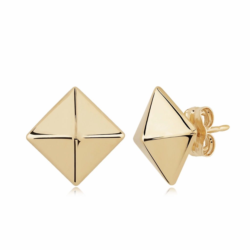 14K Yellow Gold 6mm Pyramid Stud Earrings