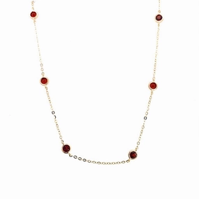 14K Yellow Gold Bezel Set Garnet Station Necklace