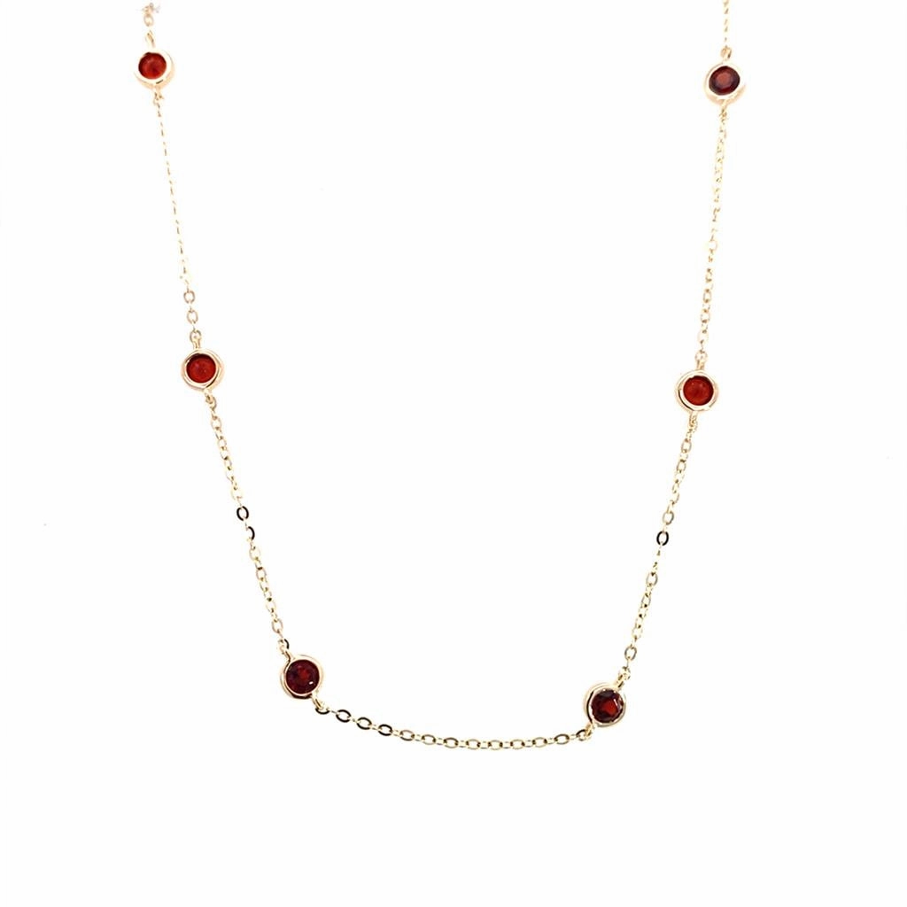 14K Yellow Gold Bezel Set Garnet Station Necklace