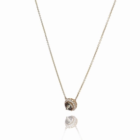 14k Yellow Gold Cushion Alexandrite and Diamond Halo Pendant Necklace