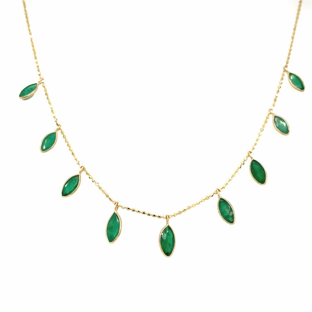 14K Yellow Gold Marquise Emerald Station Necklace