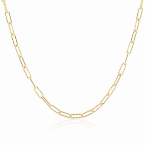 14K Yellow Gold Overlay Sparkle Mix Paperclip Necklace