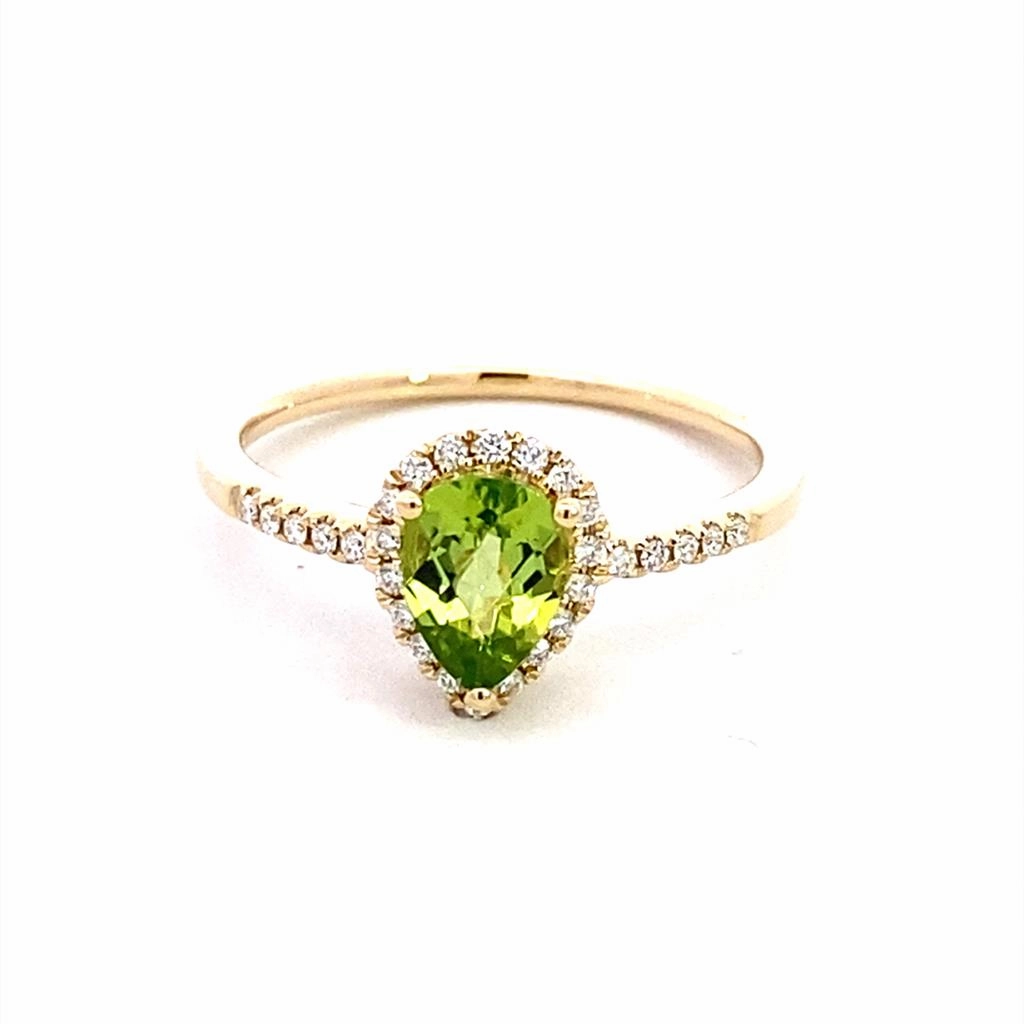 14K Yellow Gold Peridot And Diamond Halo Ring