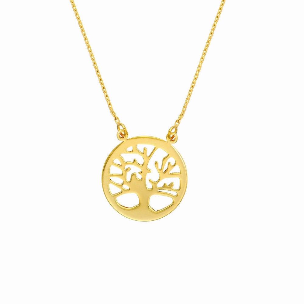 14k Yellow Gold Tree of Life Necklace 18"