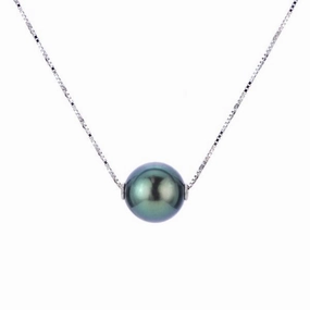 14kt White Gold Tahitian Pearl Solitaire Necklace