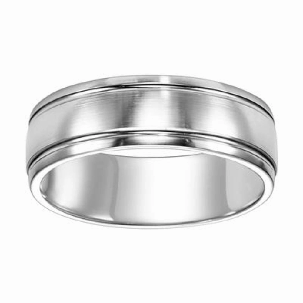 14W Men's 7mm Wed Band Brushed w/ 2 Polished Lines