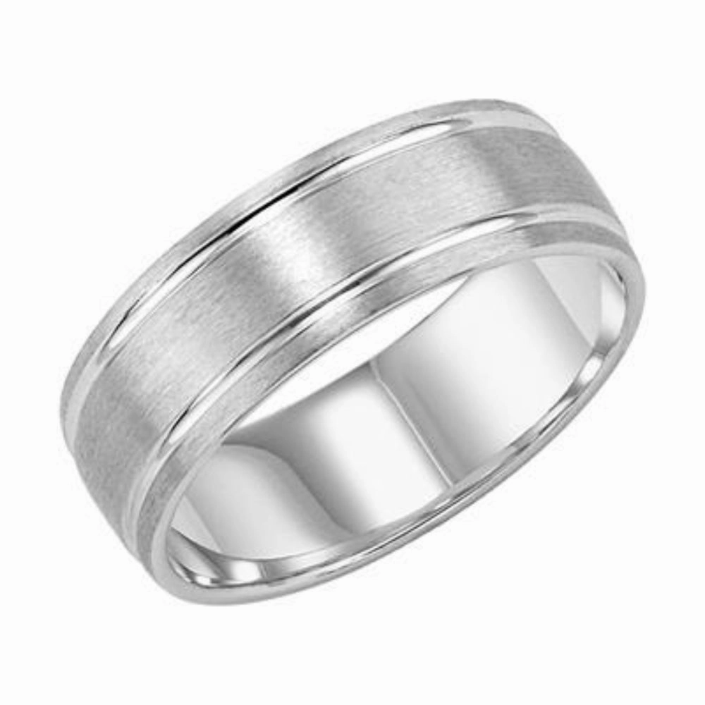 14W Men's 7mm Wed Band Brushed w/ 2 Polished Lines