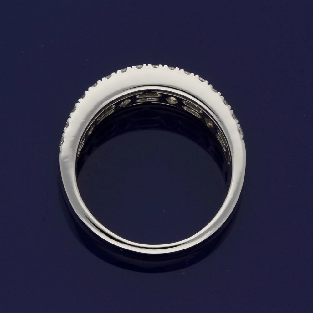 18ct White Gold Baguette & Round Diamond Triple Row Eternity Ring