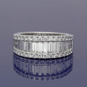 18ct White Gold Baguette & Round Diamond Triple Row Eternity Ring