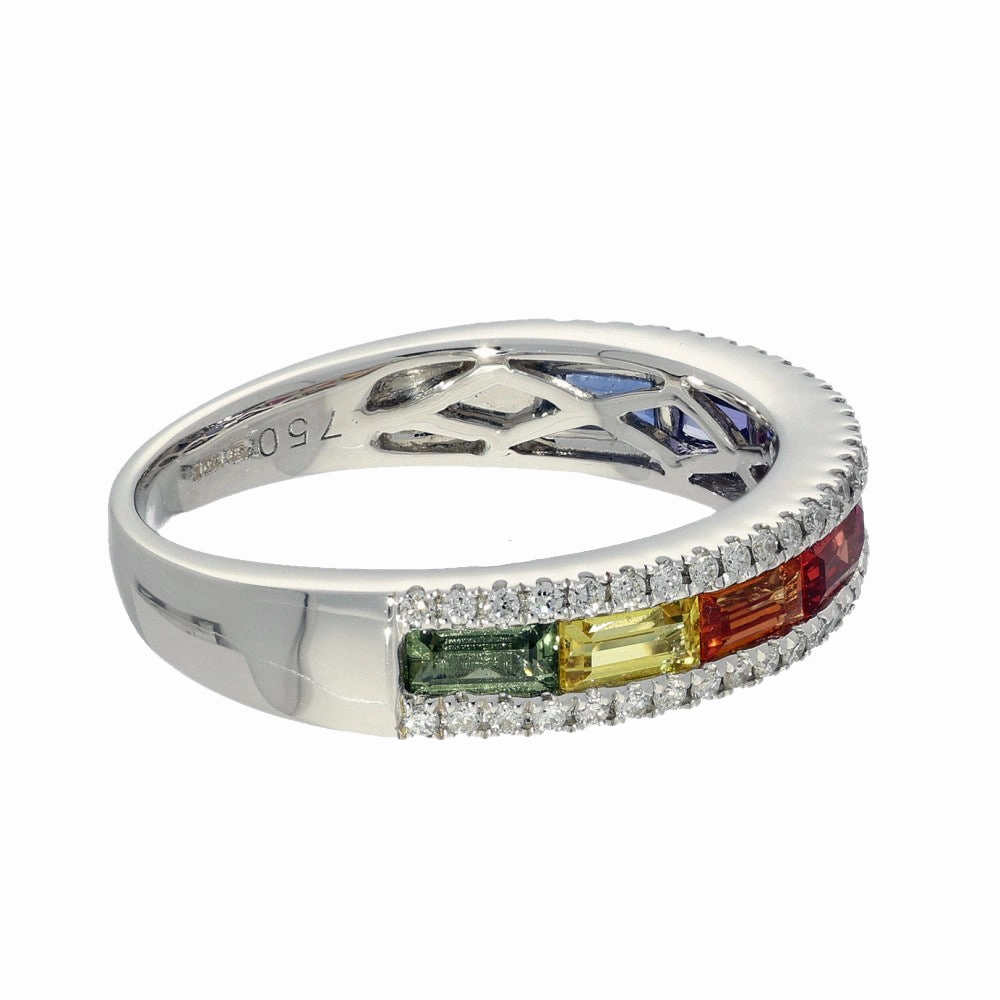 18ct White Gold Rainbow Sapphire and Diamond Half Eternity Ring