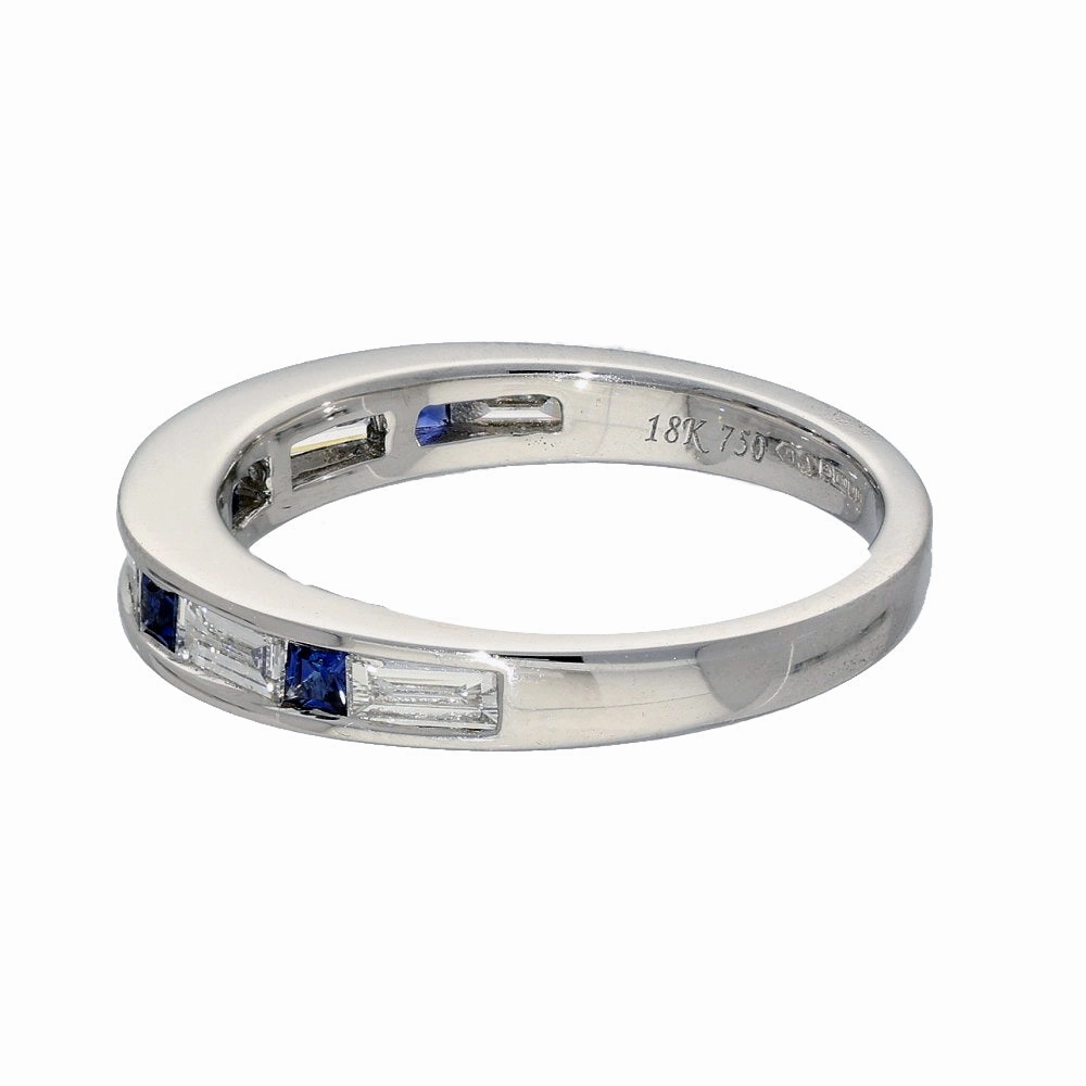 18ct White Gold Sapphire & Baguette Cut Diamond Half Eternity Ring