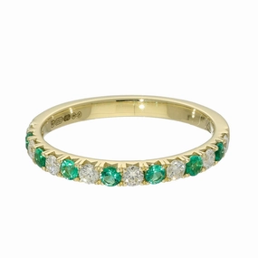 18ct Yellow Gold Emerald & Diamond Slim 2.1mm Half Eternity Ring