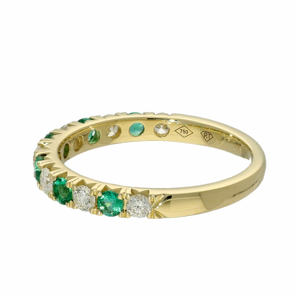 18ct Yellow Gold Emerald & Diamond Slim 2.6mm Half Eternity Ring