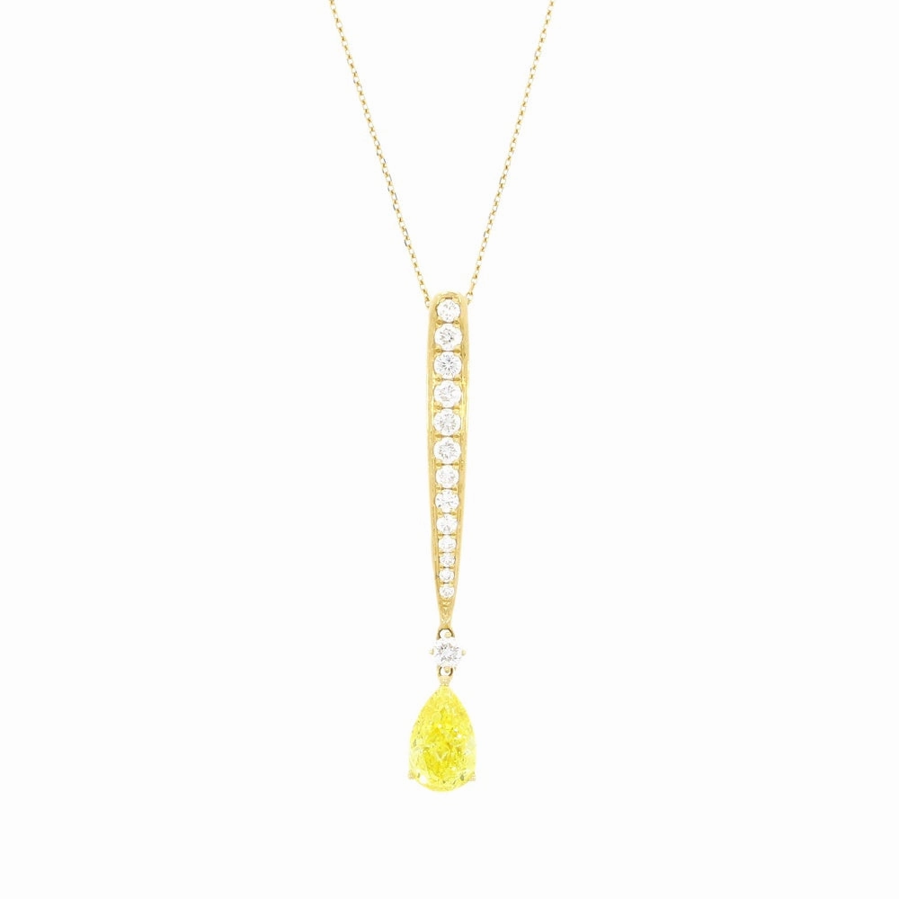 18ct Yellow Gold  Lab Grown Pear Shape Vivid Yellow Diamond Pendant With Chain