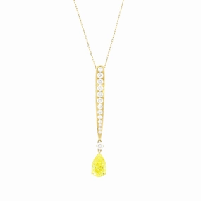 18ct Yellow Gold  Lab Grown Pear Shape Vivid Yellow Diamond Pendant With Chain