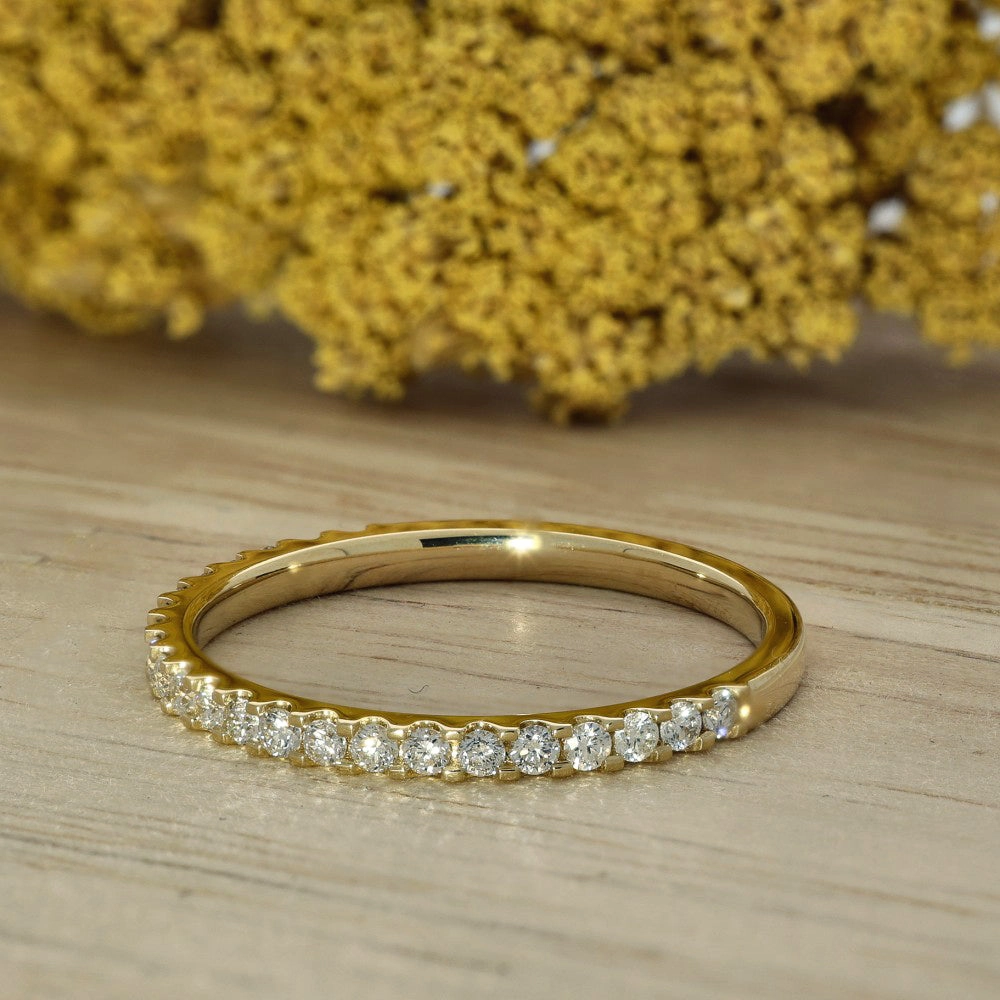 18ct Yellow Gold Micro Set Diamond 1.6mm Slim Half Eternity Ring