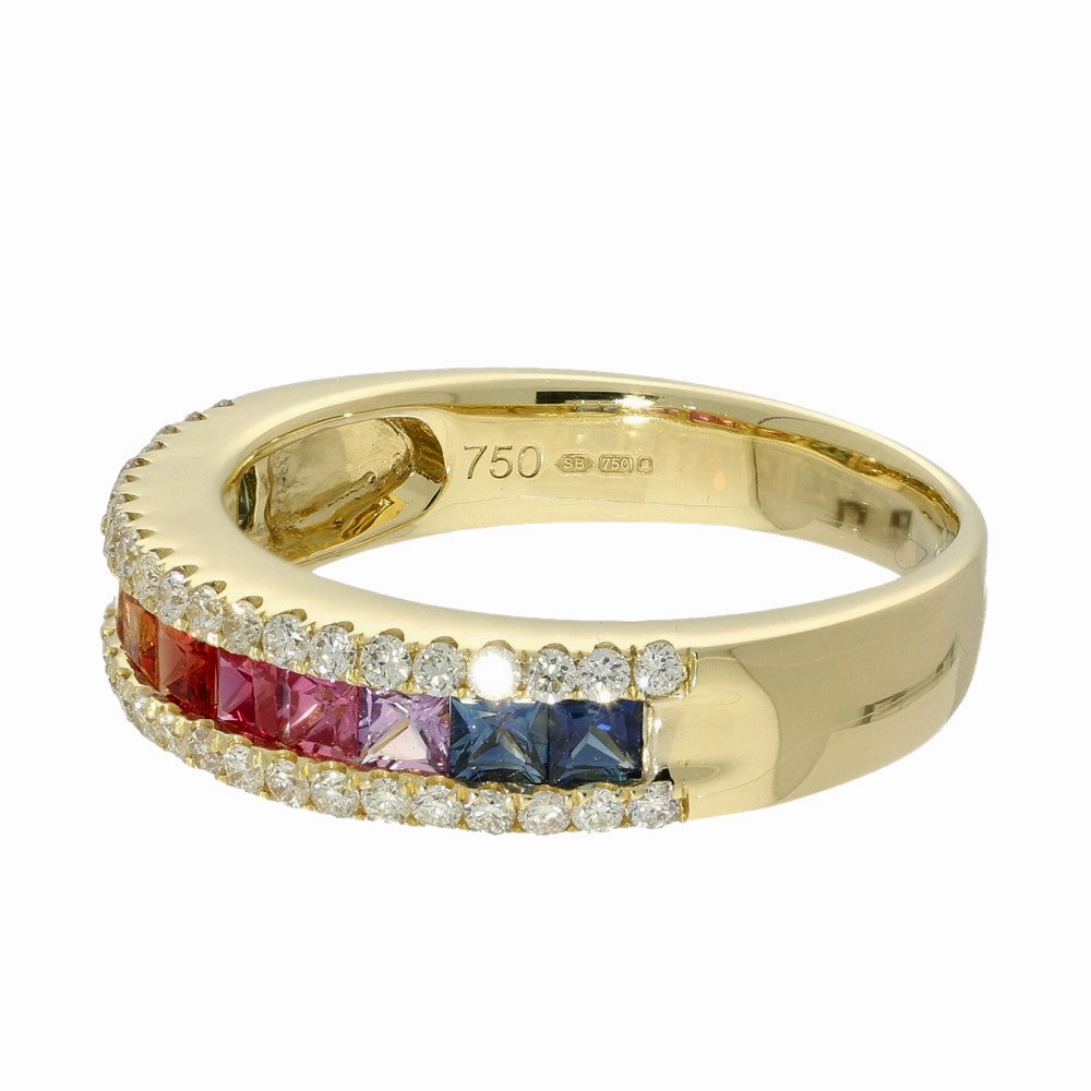 18ct Yellow Gold Rainbow Sapphire and Diamond Half Eternity Ring
