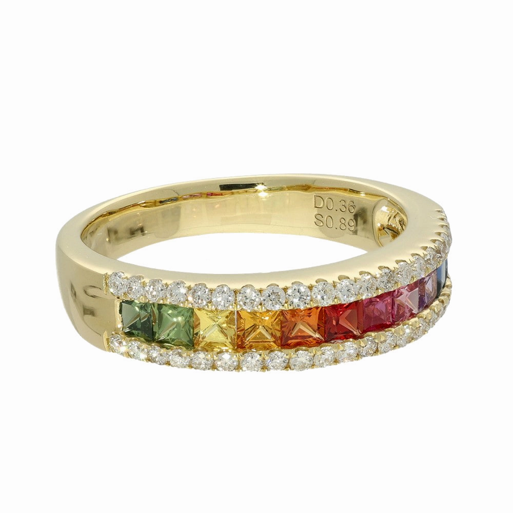 18ct Yellow Gold Rainbow Sapphire and Diamond Half Eternity Ring