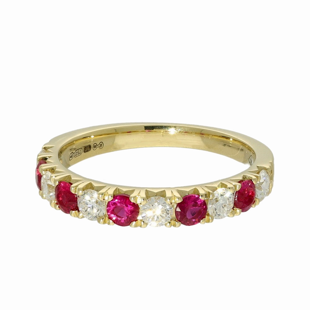 18ct Yellow Gold Ruby & Diamond 3mm Half Eternity Ring