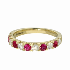 18ct Yellow Gold Ruby & Diamond 3mm Half Eternity Ring