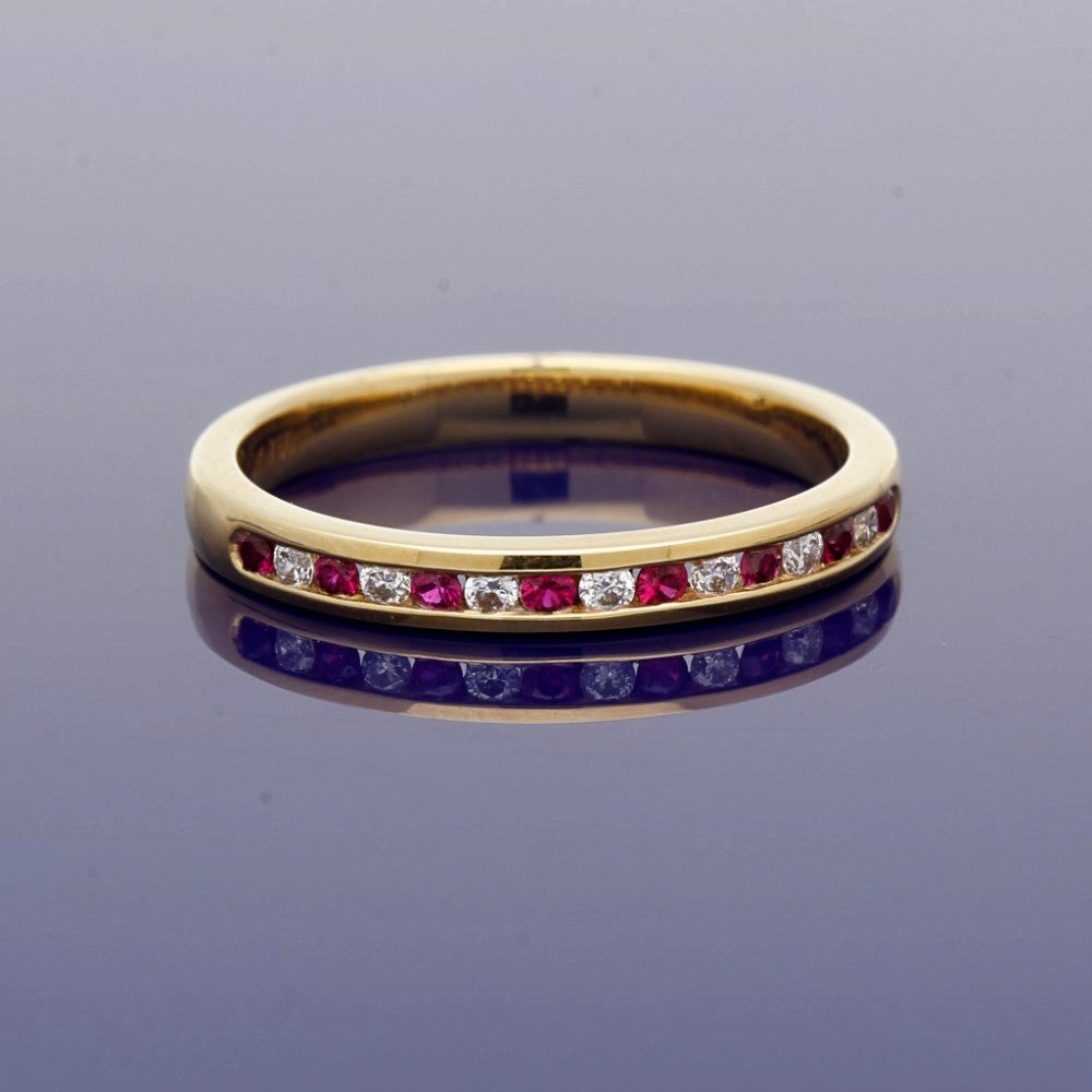 18ct Yellow Gold Ruby & Diamond Half Eternity Ring