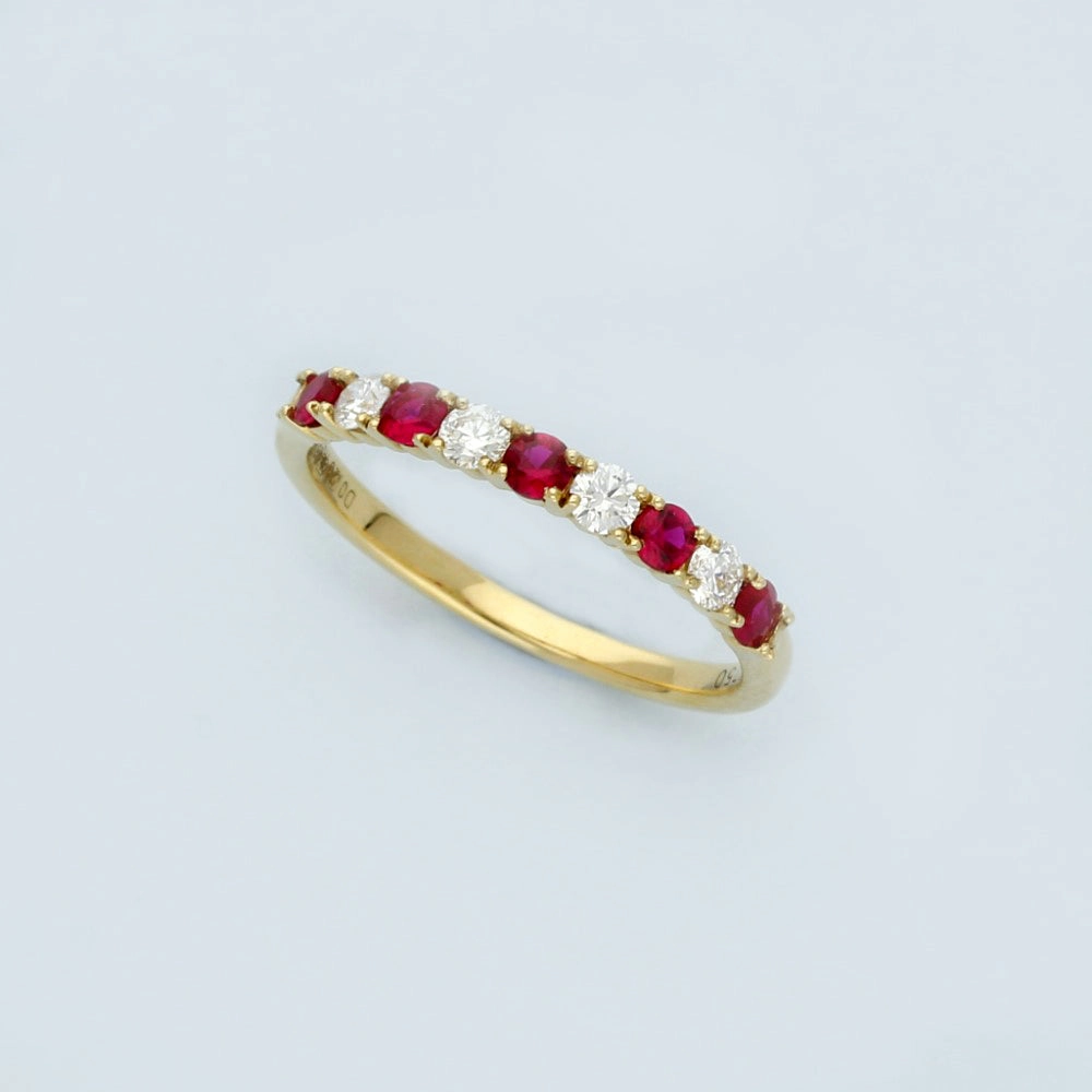 18ct Yellow Gold Ruby & Diamond Half Eternity Ring