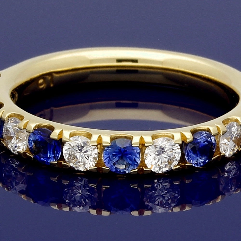 18ct Yellow Gold Sapphire & Diamond 3mm Half Eternity Ring