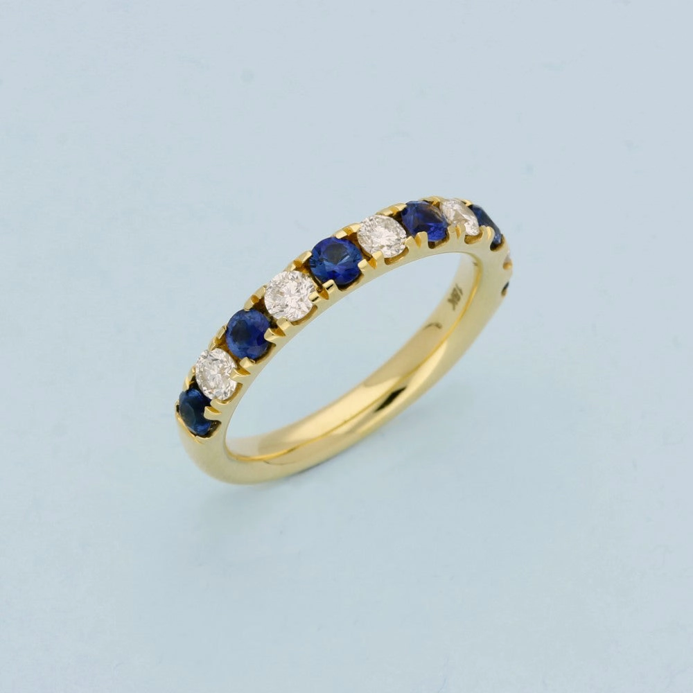 18ct Yellow Gold Sapphire & Diamond 3mm Half Eternity Ring