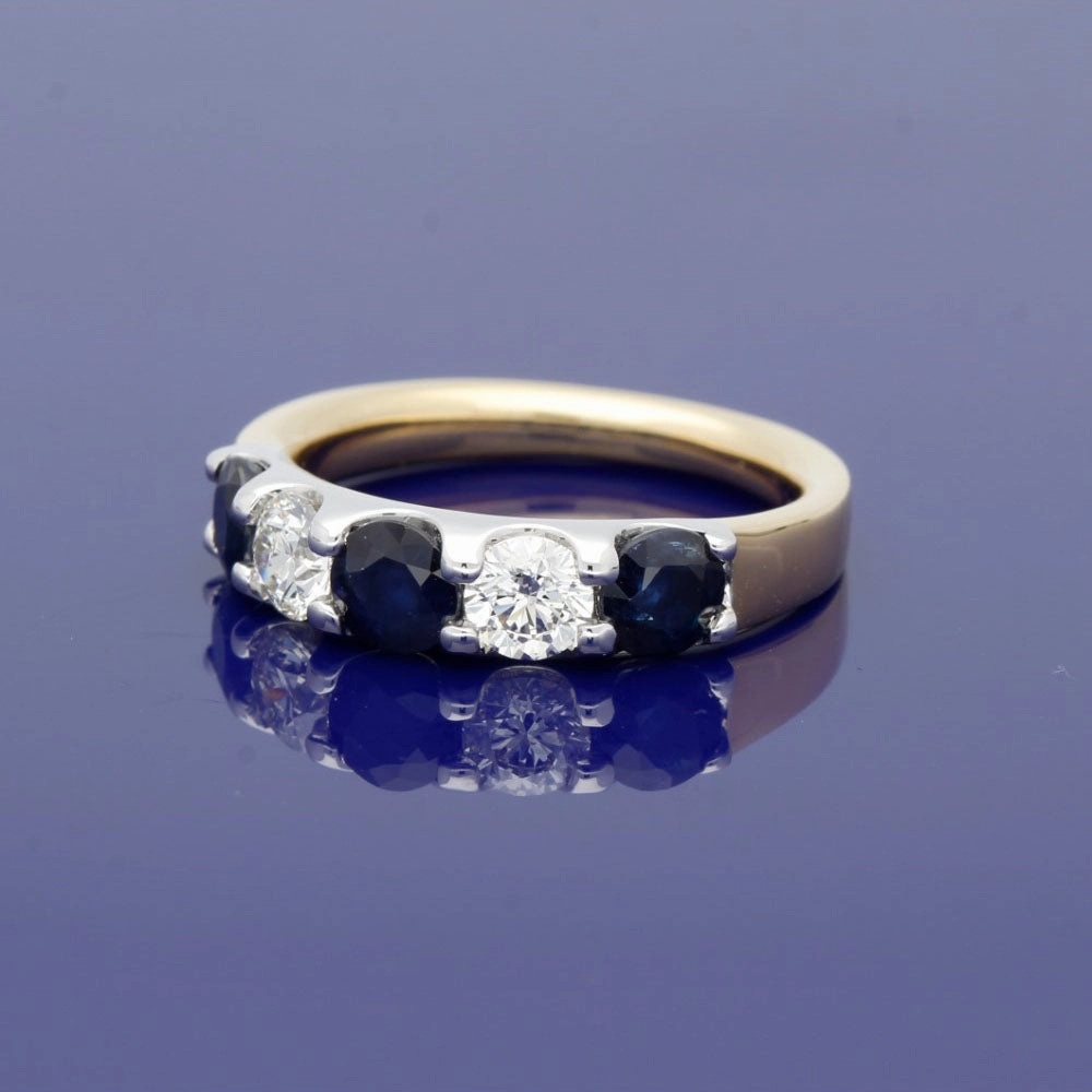 18ct Yellow Gold Sapphire & Diamond 5mm Half Eternity Ring