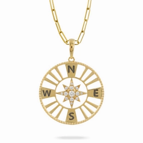 18k Gold Compass Medallion Necklace with Diamonds