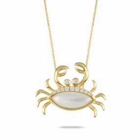 18k Gold Mother of Pearl Crab Pendant with Diamonds