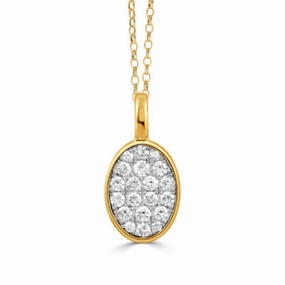 18k Gold Oval Diamond Cluster Pendant Necklace