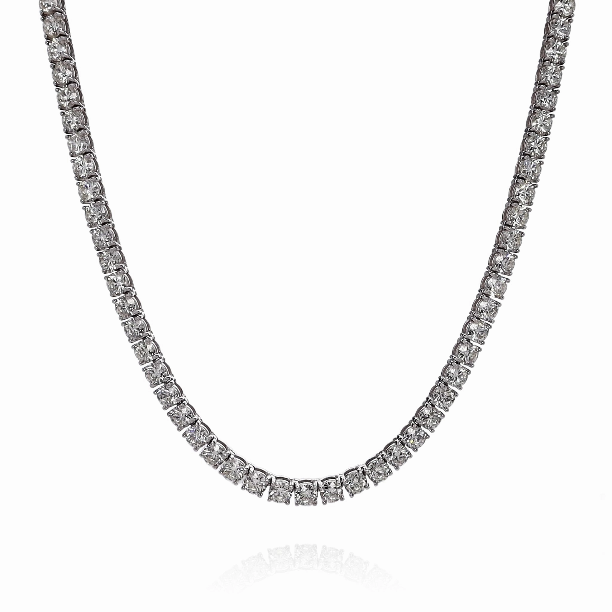 18k White Gold 29.65ct Straight Diamond Tennis Necklace