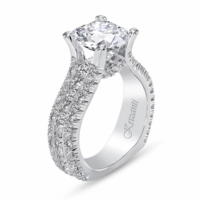 18K White Gold Wide Band Round Diamond Engagement Ring