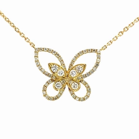 18K Yellow Gold Diamond Butterfly Necklace