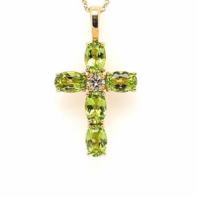 18K Yellow Gold Peridot Cross Pendant Necklace