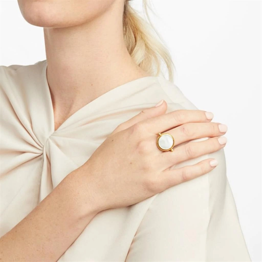 24K Yellow Gold Overlay Mother Of Pearl Coin Revolving Ring