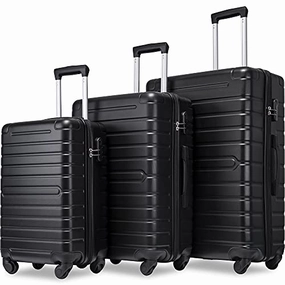 3 Piece Set Luggage Spinner Hardshell Lightweight Durable Suitcase TSA Lock, Women Men Teens Home Outdoor School Travel Carry on Luggage Sets, 20/24/28 inch Black