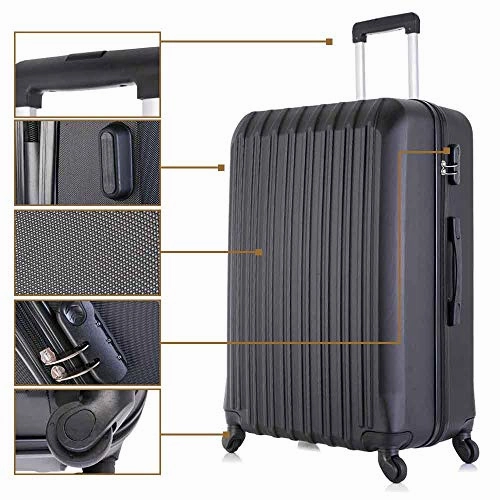 4 Piece Luggage sets with Spinner Wheels Travel Suitcase Hard-shell Lightweight 16" 20" 24" 28" (4 PCS LM Black)