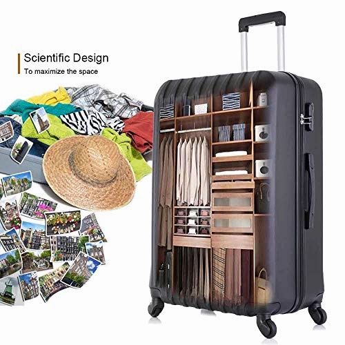 4 Piece Luggage sets with Spinner Wheels Travel Suitcase Hard-shell Lightweight 16" 20" 24" 28" (4 PCS LM Black)