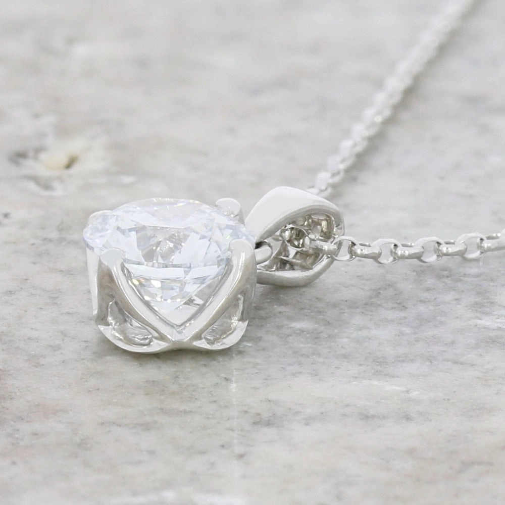 9ct White Gold 1.00cts Lab Grown Brilliant Cut Diamond Pendant and Chain